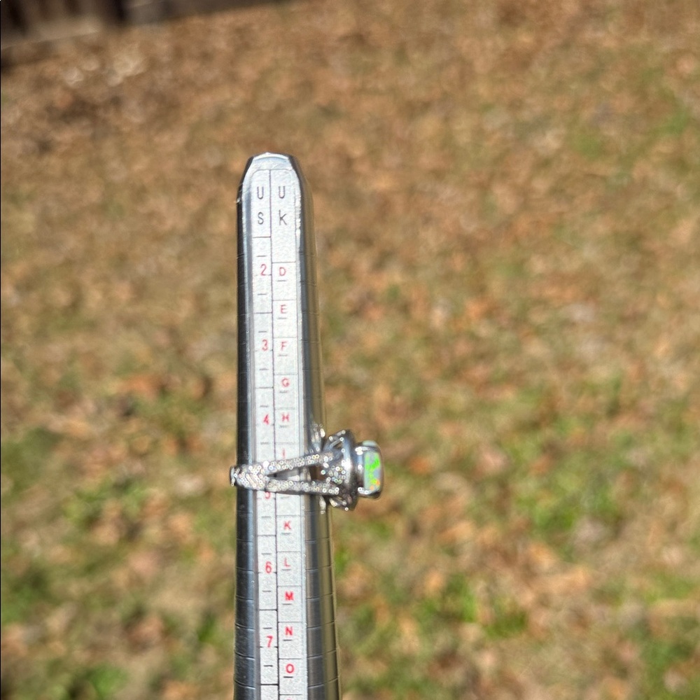 Natural Opal and Diamond Ring 14k White Gold - Picture 16 of 17